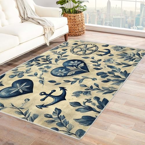 WQBQKKX Wohnzimmer Vintage Teppich Geometrisch Haus Dekoration Wohnzimmer Rutschfester Rug Eingangstürmatte Ocean Kinderkrabbel Carpet(Blau 30)-150x180cm von WQBQKKX