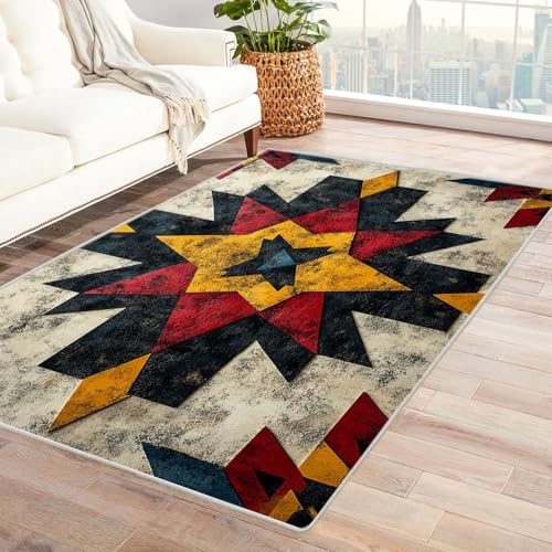WQBQKKX Wohnzimmer Vintage Teppich Minimalistisch Carpet Waschbarer Vintage Kurzflor Esszimmer Vorzimmer Boho Living Room Rug Bedroom(Grau 35)-90x120cm von WQBQKKX