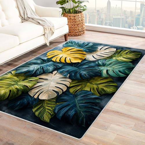 WQBQKKX Wohnzimmer Vintage Teppich Pflanzen Kleiner Teppich Maritim Nautische, Weich Kurzflor & Waschbar & rutschfest Fussmatte Innen(Grün 50)-210x300cm von WQBQKKX