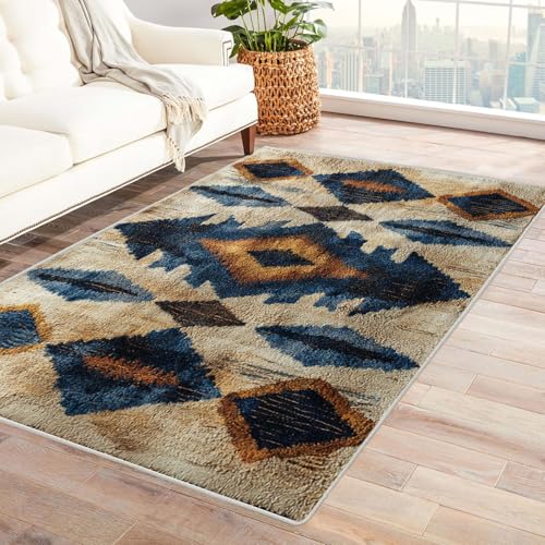 WQBQKKX Wohnzimmer Vintage Teppich Retro Carpet Waschbarer Vintage Kurzflor Esszimmer Vorzimmer Boho Living Room Rug Bedroom(Grau 35)-120x180cm von WQBQKKX