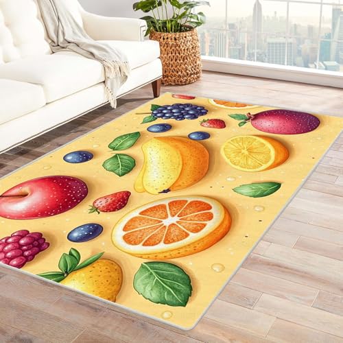 WQBQKKX moderner Kurzflor Teppich 3D Landschaft Carpet Bunte Früchte ideal fürs Wohnzimmer, Schlafzimmer und Kinderzimmer auch als Badematte(Gelb 61)-120x150cm von WQBQKKX