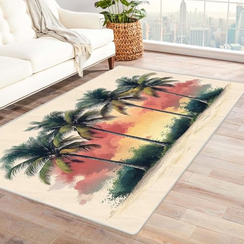WQBQKKX moderner Kurzflor Teppich 3D Ozean Carpet Bäume und Pflanzen Teppiche für Schlafzimmer Esszimmer rutschfest Weich Modern Teppich Groß Rug(Grün 6)-120x150cm von WQBQKKX