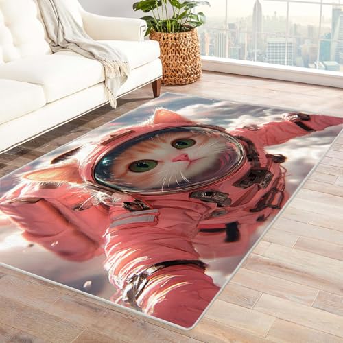 WQBQKKX moderner Kurzflor Teppich 3D Tier Carpet Lustiger Astronaut Moderne Wohnzimmer Teppich Für Küche Flur Esszimmer Eingangsbereich(Rosa)-150x210cm von WQBQKKX