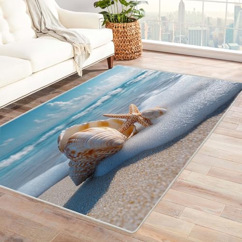WQBQKKX moderner Kurzflor Teppich 3D Vintage Boho Retro Carpet Minimalistischer Ozean Teppiche für Schlafzimmer Esszimmer rutschfest Weich Modern Teppich Groß Rug(Beige)-150x210cm von WQBQKKX