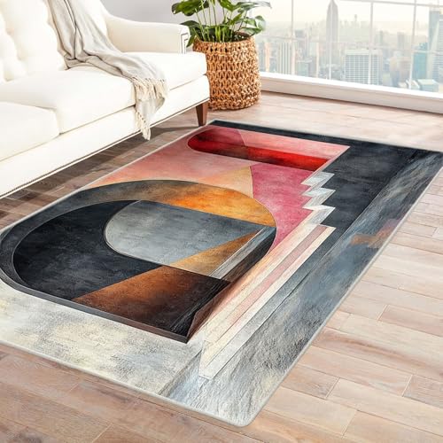WQBQKKX moderner Kurzflor Teppich 3D Vintage Boho Retro Carpet Textur-Linien Teppiche für Schlafzimmer Esszimmer rutschfest Weich Modern Teppich Groß Rug(Rosa)-240x300cm von WQBQKKX