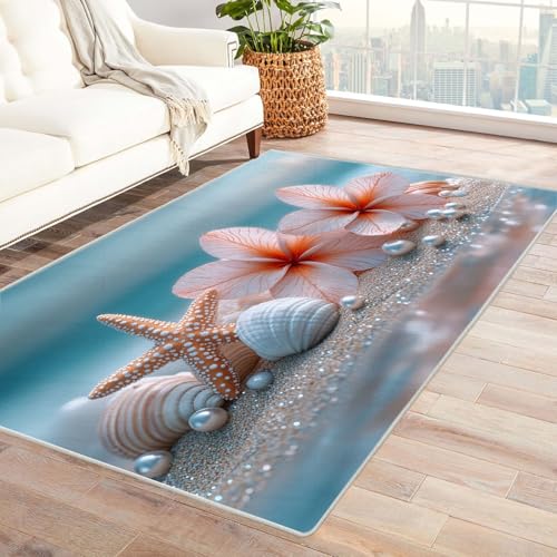 WQBQKKX rutschfest Badezimmer Badeteppiche Ozean, Meer Blumen Haus Dekoration Wohnzimmer Rutschfester Rug Eingangstürmatte Ocean Kinderkrabbel Carpet(Rosa 54)-120x150cm von WQBQKKX