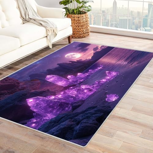 WQBQKKX rutschfest Badezimmer Badeteppiche Ozean, Meer Mond Haus Dekoration Wohnzimmer Rutschfester Rug Eingangstürmatte Ocean Kinderkrabbel Carpet(Lila 82)-180x240cm von WQBQKKX