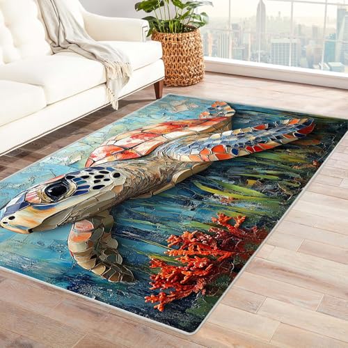 WQBQKKX rutschfest Badezimmer Badeteppiche Ozean, Meer Süße Tiere Haus Dekoration Wohnzimmer Rutschfester Rug Eingangstürmatte Ocean Kinderkrabbel Carpet(Grün 54)-210x270cm von WQBQKKX