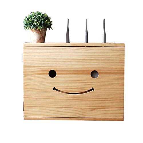 Kabellose Uter-Aufbewahrungsbox aus massivem Holz, Wandmontage, Free Punch-Multimedia-Set-Top-Box-Regal, schwache Strombox, WLAN-blockierende dekorative Box, niedlicher Smiley/Innendurchmesser 50 cm von WQCCAD