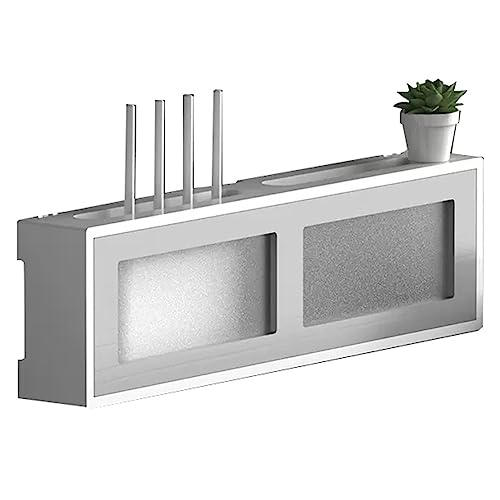 WQCCAD Uter-Aufbewahrungsbox mit transparenter Acrylabdeckung, wandmontierter Strom-Uter-Zaun, WiFi-Aufbewahrungsregal aus Kiefernholz für Set-Top/Modem/Stecker, weißer Rahmen und graue Tür von WQCCAD