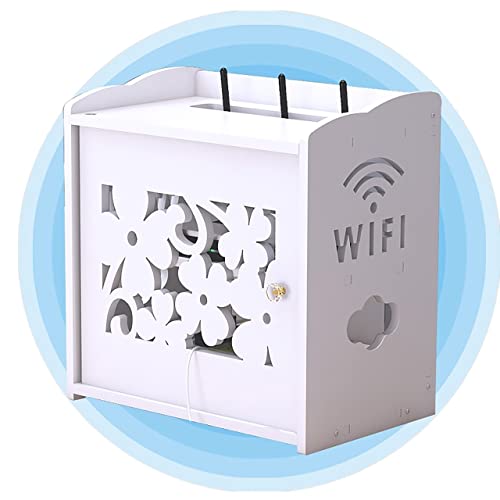 WQCCAD WiFi-Uter-Aufbewahrungsbox, weißes, hohles, geschnitztes Aufbewahrungsboxen-Regal, PVC-Holz-Kunststoff-Brett, Wandbehang, Steckerbrett, DIY-Heimdekoration von WQCCAD