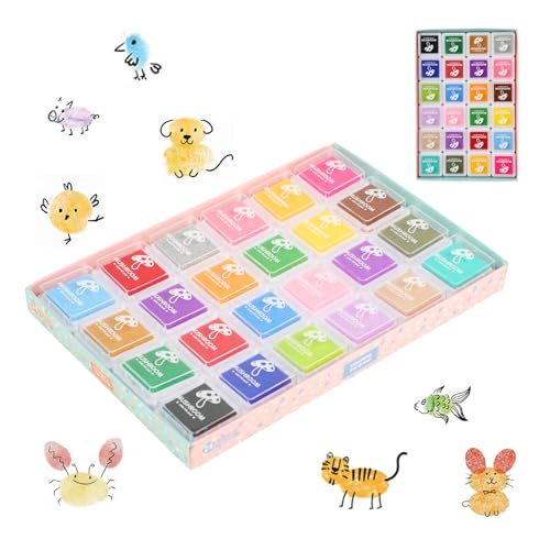WQDD STANPET Stempelkissen Set 24 Farben – stempelkissen Kinder, stempelkissen bunt, Ungiftig & Abwaschbar, Fingerabdruck Tinte für Papier, Stoff, DIY Handwerk, Malerei & Geschenk von WQDD STANPET
