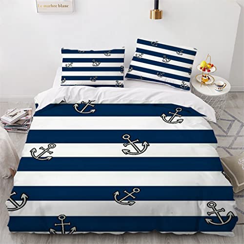 Anker Bettwäsche 155x200 2er Set, Maritime Gestreift Microfaser Bettbezug - Weich & Angenehm & Atmungsaktiv, 1 Bettbezüge mit Reißverschluss + 1 Kissenbezug 80x80 cm Anker Bettwäsche 155x200 2er Set, Maritime Gestreift Microfaser Bettbezug - Weich & Angenehm & Atmungsaktiv, 1 Bettbezüge mit Reißverschluss + 1 Kissenbezug 80x80 cm von WQIZXCW