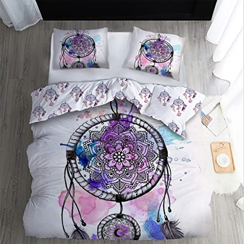 WQIZXCW Bettwäsche 135x200 Traumfänger 2er Set, Weiche Microfaser Wendebettwäsche, Mandala Dream Catcher Bettbezug Set mit Reißverschluss und 1 Kissenbezug 80x80, Angenehm & Atmungsaktiv von WQIZXCW