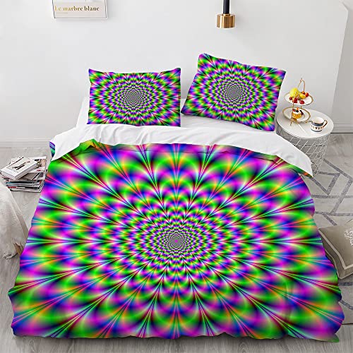 Bettwäsche-Sets, 3D Psychedelisch Bettwäsche 135x200 2teilig, 100% Mikrofaser Bettbezug Set mit Reißverschluss und 1 Kopfkissenbezug 80x80 cm von WQIZXCW