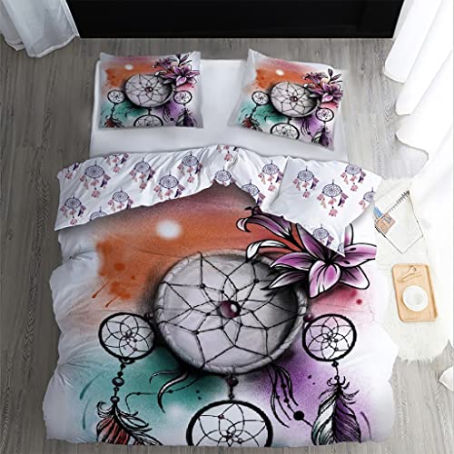 Bettwäsche Traumfänger 155x220 2er Set, Weiche Microfaser Wendebettwäsche, Blumen Dream Catcher Bettbezug Set mit Reißverschluss und 1 Kissenbezug 80x80, Angenehm & Atmungsaktiv von WQIZXCW