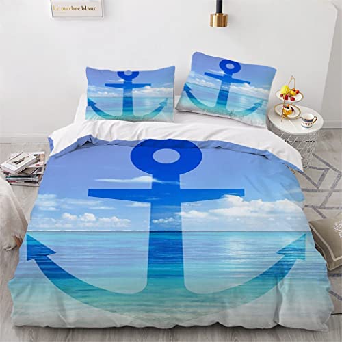 Anker Bettwäsche 135x200 2er Set, Meer Blau Microfaser Bettbezug - Weich & Angenehm & Atmungsaktiv, 1 Bettbezüge mit Reißverschluss + 1 Kissenbezug 80x80 cm Anker Bettwäsche 135x200 2er Set, Meer Blau Microfaser Bettbezug - Weich & Angenehm & Atmungsaktiv, 1 Bettbezüge mit Reißverschluss + 1 Kissenbezug 80x80 cm von WQIZXCW