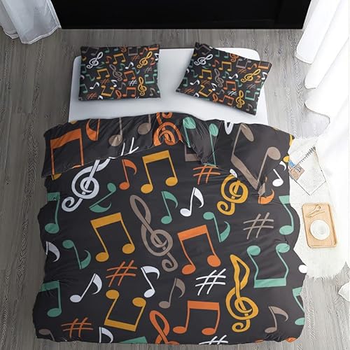 WQIZXCW Bettwäsche 135x200 Musik Motiv, Microfaser Bettwäsche-Sets 2 Teilig - Weiche Angenehme Bettbezug mit Reißverschluss und 1 Kissenbezug 80x80 cm von WQIZXCW