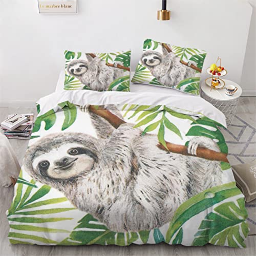 WQIZXCW Bettwäsche Faultier 140x200 2er Set, Tropische Blätter Bettwäsche-Sets, Weiche Mikrofaser Bettbezug Set mit Reißverschluss und 1 Kopfkissenbezug 70x90, Angenehm & Atmungsaktiv WQIZXCW Bettwäsche Faultier 140x200 2er Set, Tropische Blätter Bettwäsche-Sets, Weiche Mikrofaser Bettbezug Set mit Reißverschluss und 1 Kopfkissenbezug 70x90, Angenehm & Atmungsaktiv von WQIZXCW