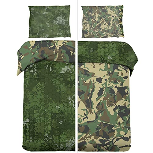 WQIZXCW Camouflage Bettwäsche 200x200, Army Militär Stil Microfaser Bettbezug Set 3 Teilig - Weich & Angenehm & Atmungsaktiv, 1 Bettbezüge mit Reißverschluss + 2 Kissenbezug 80x80 cm von WQIZXCW