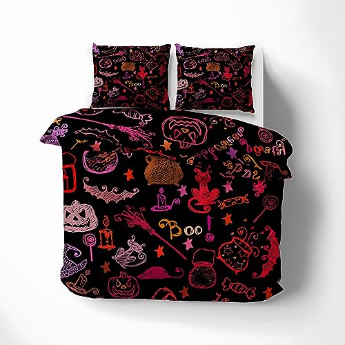 WQIZXCW Halloween Bettwäsche 220x240, Hexe Bettwäsche-Sets & Bettbezug Set 3 Teilig, Weiche Bügelfreie Microfaser Bettbezüge und 2 Kissenbezug 80x80, mit Reißverschluss WQIZXCW Halloween Bettwäsche 220x240, Hexe Bettwäsche-Sets & Bettbezug Set 3 Teilig, Weiche Bügelfreie Microfaser Bettbezüge und 2 Kissenbezug 80x80, mit Reißverschluss von WQIZXCW