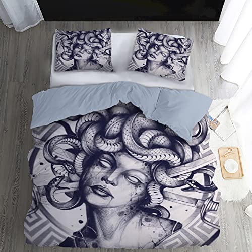 WQIZXCW Medusa Bettwäsche 140x200, Griechische Mythologie Microfaser Bettbezug Set 2 Teilig - Weich & Angenehm & Atmungsaktiv, 1 Bettbezüge mit Reißverschluss + 1 Kissenbezug 70x90 cm von WQIZXCW