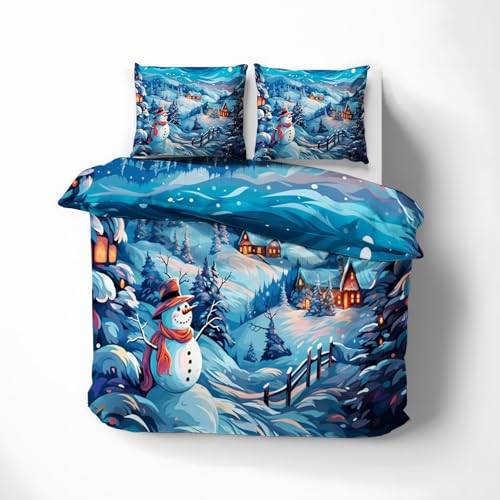 WQIZXCW Weihnachts Bettwäsche 140x200, Weihnachten Schneemann Wendebettwäsche, 110gsm Microfaser Bettbezug Set 2 Teilig, Weich & Kuschelig & Bügelfrei, 1 Kissenbezug 70x90, mit Reißverschluss von WQIZXCW