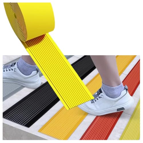 WQKISS Flexible PVC-Treppenkanten, Selbstklebender Treppenkantenschutz, Selbstklebende Anti-Rutsch-Streifen for Stufen und Rampen(Yellow,4cm) von WQKISS