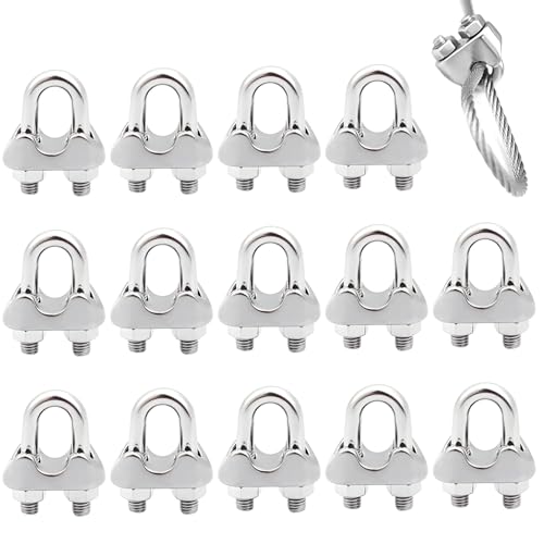 14 Stück M4 Seilklemme,Drahtseilklemme,Seilklemmen,Drahtseilklemme 4mm,Seilklemmen 4mm,Drahtseilklemmen,Edelstahl Seilklemme Für Stahlseil Stahlkabel Stahldraht Fixiert,U Bolzen Seilklemmen(Ø 4 Mm) von WQNNQW