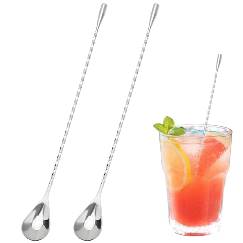 2 Stück Barlöffel,Lange Löffel,Cocktail Löffel Lang,Cocktail Löffel,Eiskaffee Löffel Lang,Löffel Langstielig,Löffel Langer Stiel,Löffel Lang Edelstahl,Für Martinis, Kaffee, Bar, Cocktail Shaker von WQNNQW