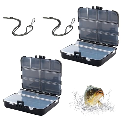 2 Stück Köderbox Angeln,Wasserdicht Fishing Tackle Box Angeln Aus Kunststoff,12 X 9,5 X 3,5 Cm Doppelschichtig Tackle Box 12 Fächer Angelbox,Für Haken, Wirbeln, Köder (Schwarz) von WQNNQW
