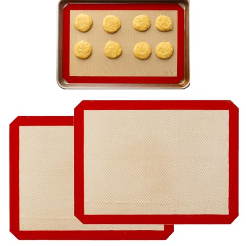 2 Stück Silikon Backmatte,Antihaftbeschichtung Silikonbackmatte,Backfolie Silikonmatte Wiederverwendbare,Hitzebeständige Backunterlage,Für Plätzchen Brot Fondant Gebäck Pizza (42 * 29.5cm) von WQNNQW