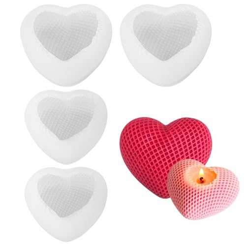 4 Stück Silikonform Herz,Gießform Herz,Silikonformen Gießformen Herz,3D Gewebte Herz Silikon Gießform für DIY Seife Kerze Schokolade Kuchen Dekoration - 2 Größen von WQNNQW