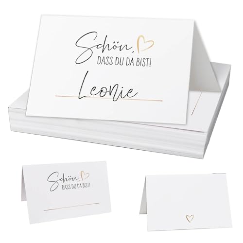50 Stück Tischkarten Hochzeit,Tischkarten Geburtstag Schön Dass du Da Bist,110x85mm Tischdekoration Namenskarten zum Selbst Beschriften Platzkarten für Hochzeit Geburtstag Konfirmation Kommunion Feier von WQNNQW
