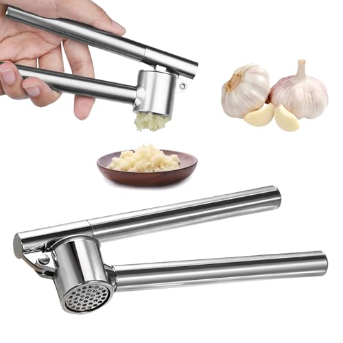 Edelstahl Knoblauchpresse,Küchenhelfer Garlic Press,Robuste Garlic Press Mit Einem Robusten Edelstahl-Griff,Für Knoblauch, Ingwer Und Mehr, Spülmaschinenfest (Silber) von WQNNQW