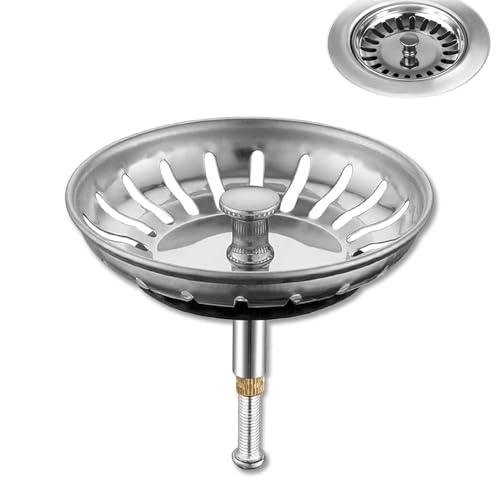 Universal Abflussstopfen mit Sieb,Abflusssieb Dusche Edelstahl Spülbecken Stöpsel,Höhenverstellbarer Spülbecken Sieb,Waschbeckenstöpsel Küche Stöpsel für Spülbecken (Silber, 80mm Breit) von WQNNQW
