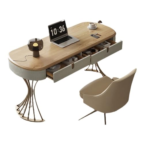 PC-Tisch Massivholz Schreibtisch Wohnzimmer Arbeitszimmer Büro Hochwertige Esche Holz Modern Einfaches Licht Luxus Haushalt PC Tisch Schreibtisch Kleiner Schreibtisch(Gelb+Stühle,1,3 * 0,6 * 0,75m) von WQQYU6HKF