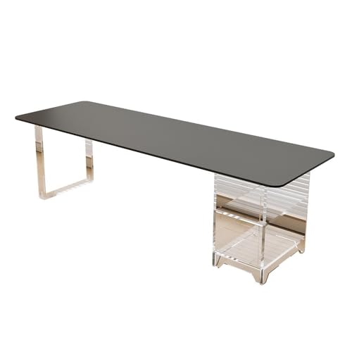 WQQYU6HKF PC-Tisch Moderner Schreibtisch mit offenen Regalen, Steinplattenplatte und Acrylrahmen, weißer Laptoptisch, Home-Office-Schreibtisch Kleiner Schreibtisch(Schwarz,M) von WQQYU6HKF