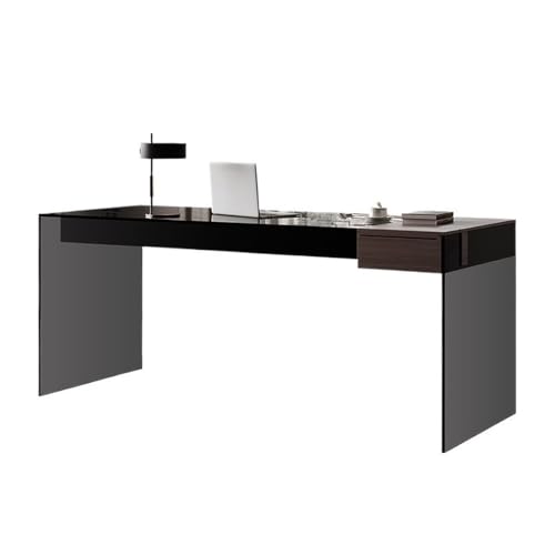 WQQYU6HKF PC-Tisch Moderner minimalistischer Laptop-Schreibtisch mit Schublade, Stabiler Schreibtisch Glasplatte for das Home Office Kleiner Schreibtisch(L) von WQQYU6HKF