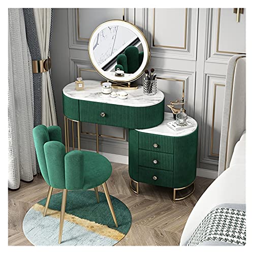 WQQYU6HKF Schminktische Eitelkeitstisch mit Spiegelkleidertischschreibtisch mit Lagerregalen und 4 Schubladen for Schlafzimmer, L 80XD 40xh 75cm Kosmetiktisch(Color:Green) von WQQYU6HKF