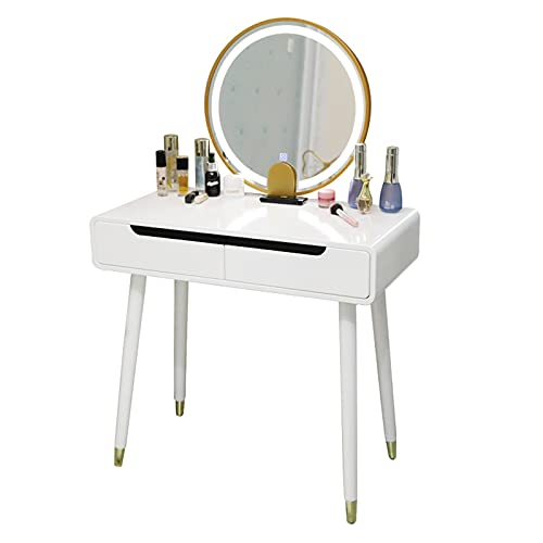 WQQYU6HKF Schminktische Makeup Vanity Schminktisch mit berührbarem beleuchtetem Spiegel, 2 Schubladen, for Mädchen, Frauen, Kommode, Schreibtisch for Schlafzimmer, Weiß Kosmetiktisch(Size:80cm) von WQQYU6HKF