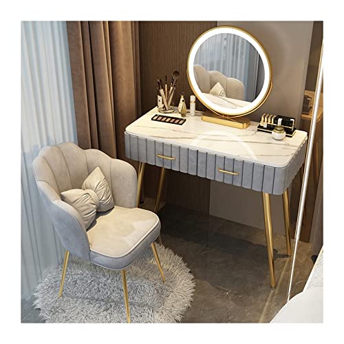 WQQYU6HKF Schminktische Schlafzimmer-Kommode, einfache Marmor-Arbeitsplatte, Kommode, Schminktisch, Schminkspiegel, Hocker, Schminktisch-Set Kosmetiktisch (Color : Gray Chair, Size : 100cm) von WQQYU6HKF