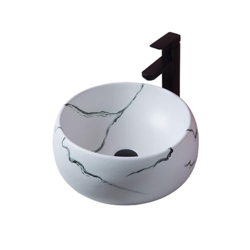 WQQYU6HKF Waschbecken Rundes Gefäß, weißes Porzellan, Keramik, Waschbecken, Aufsatzwaschbecken, 40 x 15 cm Aufsatzwaschbecken von WQQYU6HKF