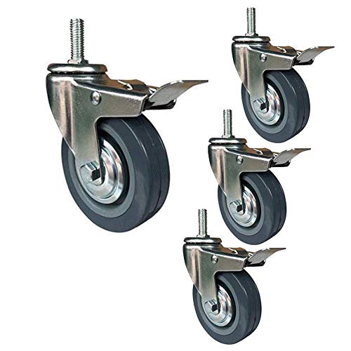WQSQ 4 Lenkrollen Möbelrollen 75/100mm Schwerlastrollen Mit M10 / M12 Gewinde Universalrad Gummirollen Mit Bremse Tragfähigkeit 270 kg von WQSQ