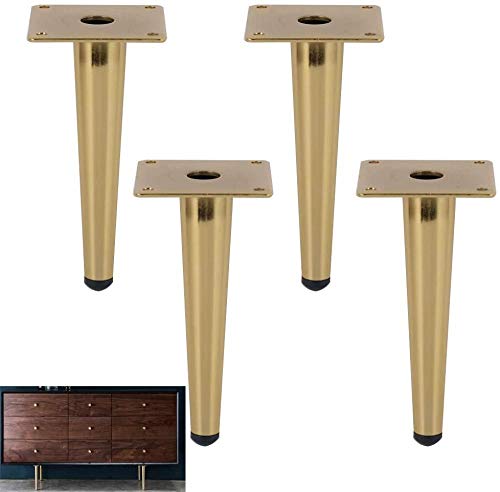 Möbelfüße 4 Stück，Möbel Tischbeine，Sofafuss Tischgestell，Metall Schrankbeine mit Kunststoffgummikopf,Mit Schrauben， für Sofas, TV-Schränke, Tische, Betten .-Golden_15CM_Gerader_Kegel von WQSZ