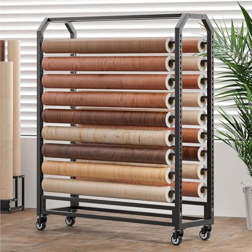 Handelsüblicher Textilrollen-Organizer, Aufbewahrungsregal für Farbwechselfolien im Auto mit verstellbarer Aufhängestange, für Vinylrollen, PVC-Folie, Autofensterfolie (160 cm, 8 Stangen) (130 c von WQZzjm
