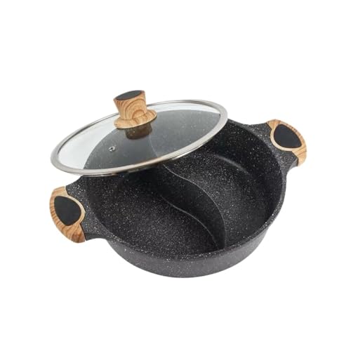WQZzjm Hot Pot im Vintage-Stil, Hot Pot mit Trennwand für Herd, doppelseitiges Suppenkochgeschirr, chinesischer Shabu-Shabu-Topf mit Zwei Geschmacksrichtungen, Shabu-Kocher (24 cm) (schwarz 24 cm) von WQZzjm
