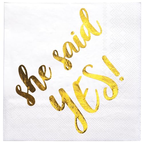WRAPAHOLIC Hochzeitsservietten "She Said Yes", 3-lagige Goldfolie, "She Said Ye", Einweg-Papierservietten für Verlobung, Braut, Hochzeit, Party, Geschirr, 16,5 x 16,5 cm, 50 Stück WRAPAHOLIC Hochzeitsservietten "She Said Yes", 3-lagige Goldfolie, "She Said Ye", Einweg-Papierservietten für Verlobung, Braut, Hochzeit, Party, Geschirr, 16,5 x 16,5 cm, 50 Stück von WRAPAHOLIC