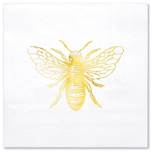 WRAPAHOLIC Hochzeitsservietten mit Bienen-Motiv, 3-lagig, Goldfolie, Einweg-Papierservietten für Verlobung, Hochzeit, Party, Geschirr, 16,5 x 16,5 cm, 50 Stück WRAPAHOLIC Hochzeitsservietten mit Bienen-Motiv, 3-lagig, Goldfolie, Einweg-Papierservietten für Verlobung, Hochzeit, Party, Geschirr, 16,5 x 16,5 cm, 50 Stück von WRAPAHOLIC