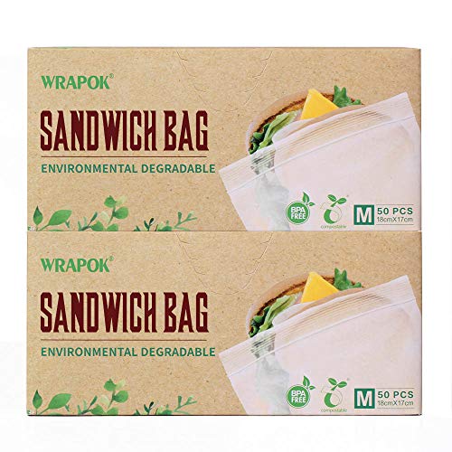 WRAPOK Kompostierbare Ziplock-Gefrierbeutel Wiederverschließbarer Sandwichbeutel, 100 Stück von WRAPOK